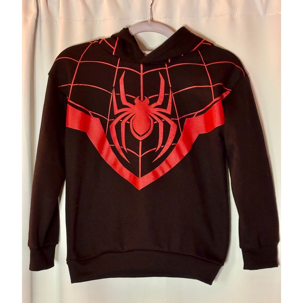 Marvel Miles Morales Spider-Man Boys Hoodie Black Red Spider-Verse Sz 7/8